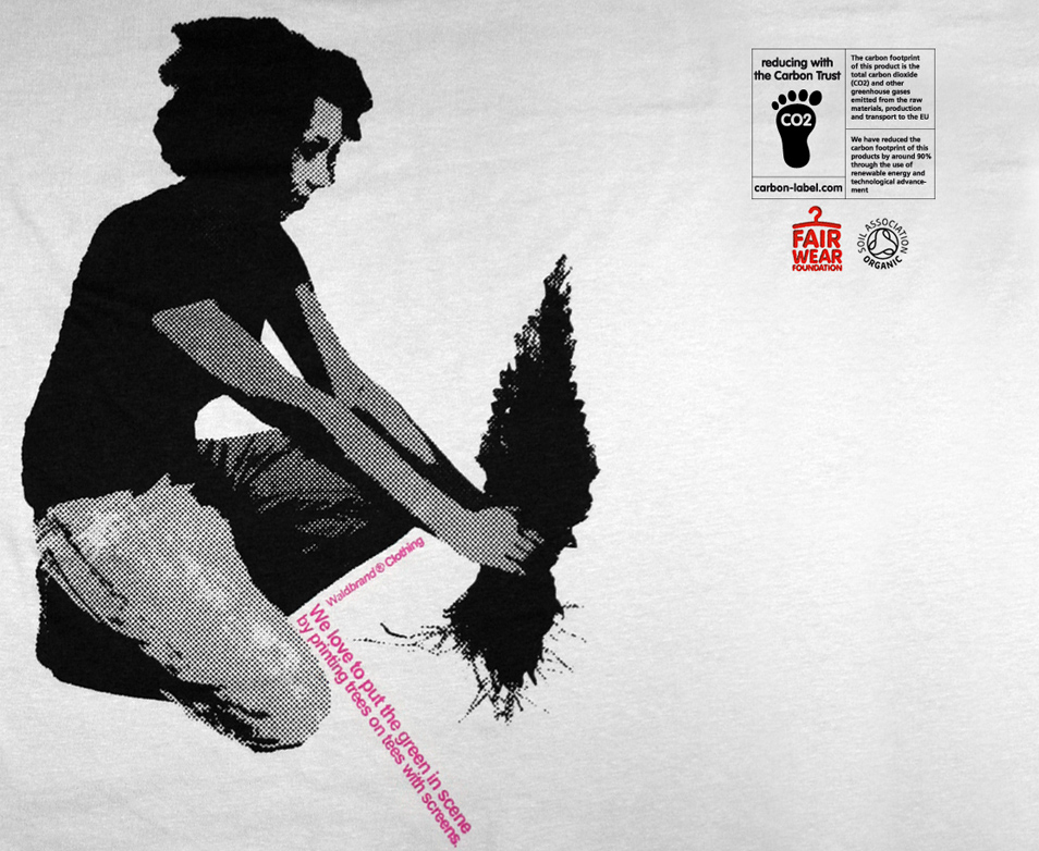 She and Tree - 2-farbiger Siebdruck auf hellgrauem Shirt aus Bio-Baumwolle, siebdruck, grafik, design, waldbrand, clothing, nachhaltig, bio, fair