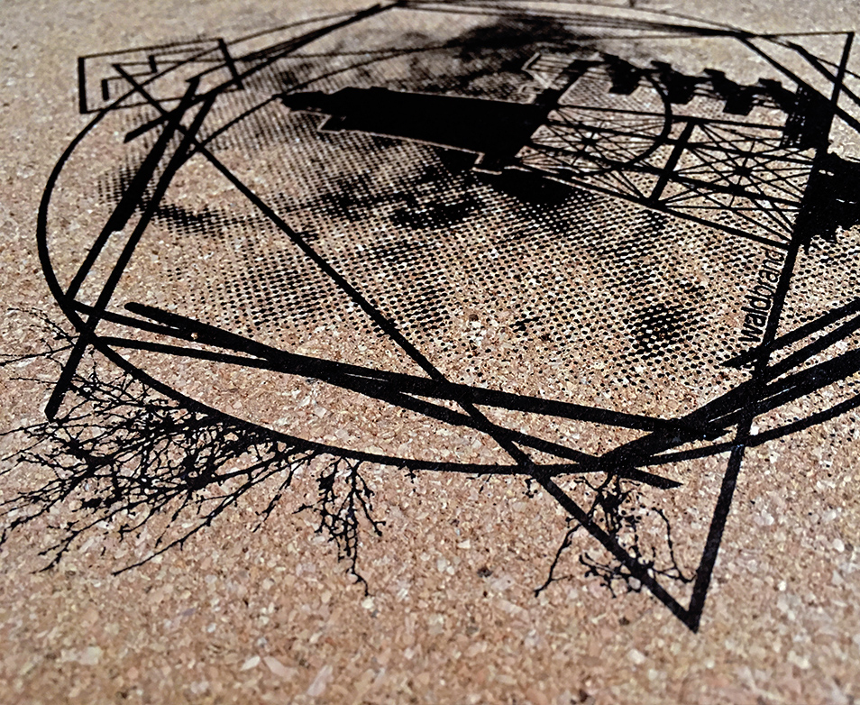 kork, kork-mousepad, unterlage, untersetzer, La communion Kork Siebdruck,coaster, platzmatte, korkmatte mit siebdruck, siebdruck poster, DIN A3, grafik, design, siebdruck auf kork, korkdruck, pinnwand