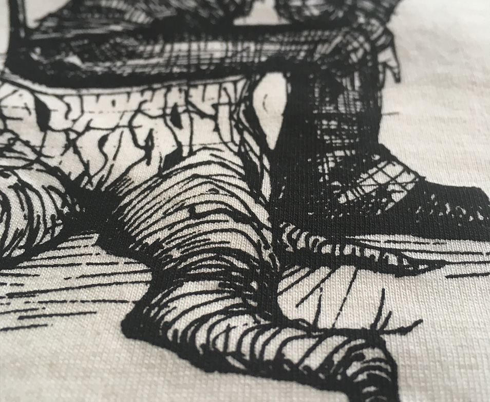 Once there was a tree, shirt, Grafik, illustration, Javan van Zandt, Illustrator, mann, Baumstumpf, Baumstamm, alter mann mit stock und hut, siebdruck, textil druckerei