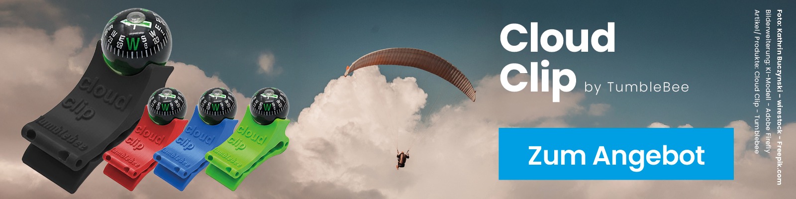 Tumblebe Cloud Clip - Ein Kompass zum Gleitschirmfliegen in vielen unterschiedlichen Farben - Paragliding Gadgets